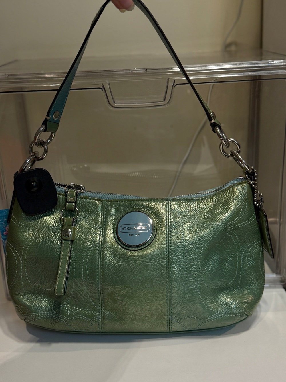 Coach Metallic Green Leather Shoulder Bag